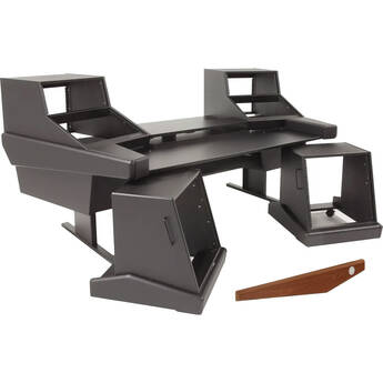 Argosy Dual 15K Keyboard Workstation Desk with Two DR847 Rack Modules and Mahogany Veneer Desktop