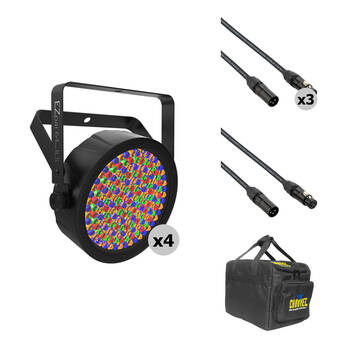 CHAUVET DJ EZPAR 64 RGBA ILS Battery Powered LED PAR Wash Light Kit with DMX Cables and Case (4-Pack)