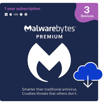 Malwarebytes Premium Cybersecurity Software (Download, 3-Device License, 1-Year)