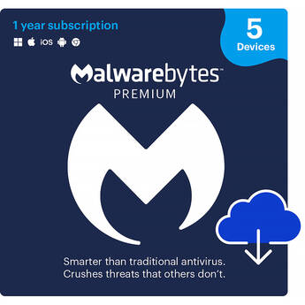 Malwarebytes Premium Cybersecurity Software (Download, 5-Device License, 1-Year)