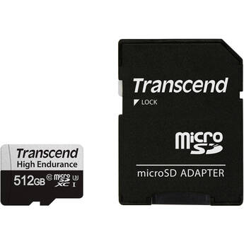 Transcend 512GB High Endurance 350V UHS-I microSDXC Memory Card with SD Adapter