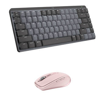 Logitech MX Wireless Mechanical Mini Keyboard and Anywhere 3S Mouse Kit (Clicky, Grey/Rose)