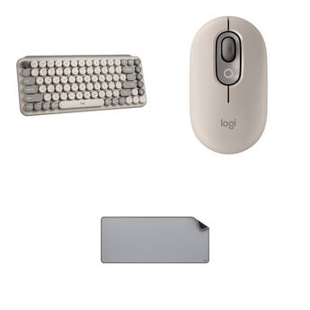 Logitech Wireless POP Keys & Silent Mouse + Studio Desk Mat Bundle (Mist)