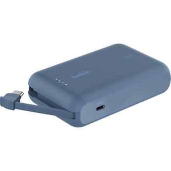 Belkin BoostCharge Power Bank 10K with Integrated USB-C Cable (10,000mAh, Blue)