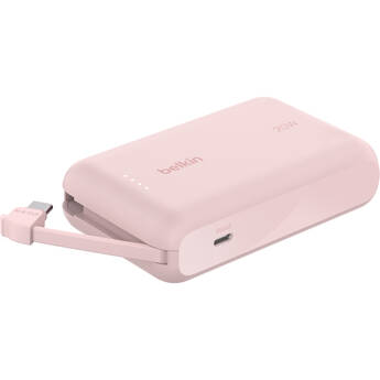 Belkin BoostCharge Power Bank 10K with Integrated USB-C Cable (10,000mAh, Pink)