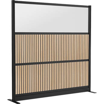 Luxor Grove Modular Wall with Wood Slats, Frosted White Panel, and Black Frame (70 x 70")