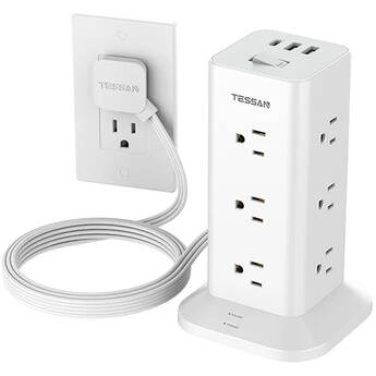 Tessan 12-Outlet Tower Surge Protector with 3 USB Ports (6')