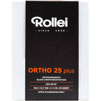 Rollei Ortho 25 Plus Black and White Negative Film (4 x 5", 25 Sheets)