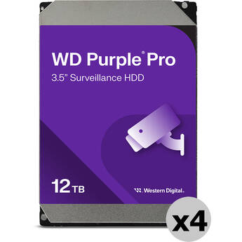 WD 12TB Purple Pro 7200 rpm SATA III 3.5" Internal Surveillance Hard Drive (Retail, 4-Pack)