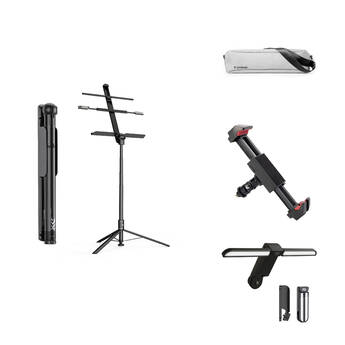KraftGeek Concerto Combo Kit with Music Stand, Carrying Bag, Device Holder, and LumiLight (Black)