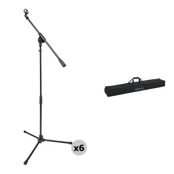 Gator Frameworks Compact Fixed Boom Mic Stand with Tripod Base and Carry Bag (6-Pack)