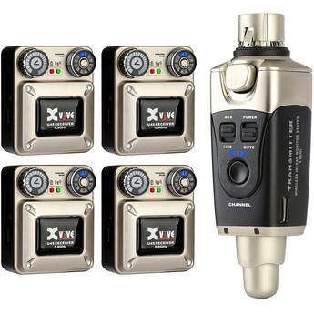 Xvive Audio U45R4 Wireless In-Ear Monitor System with Four Receivers (5.8 GHz, Silver)