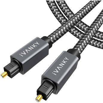 iVANKY Braided Optical TOSLINK Audio Cable (15', Gray/Black)