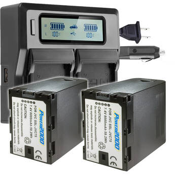 Power2000 JVC SSL-JVC75 2-Battery Kit with 2-Bay LCD Charger