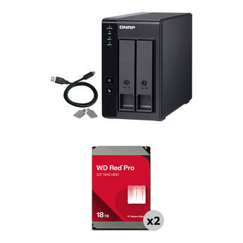 QNAP 36TB TR-002 2-Bay USB 3.2 Gen 2 RAID Expansion Enclosure Kit (2 x 18TB)