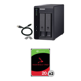 QNAP 40TB TR-002 2-Bay USB 3.2 Gen 2 RAID Expansion Enclosure Kit (2 x 20TB)