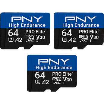 PNY 64GB PRO Elite High Endurance microSDXC Memory Card with SD Adapter (3-Pack)