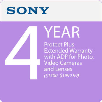 Sony 4-Year Protect Plus Extended Warranty with ADP for Photo and Video Cameras and Lenses ($1500-1999.99)