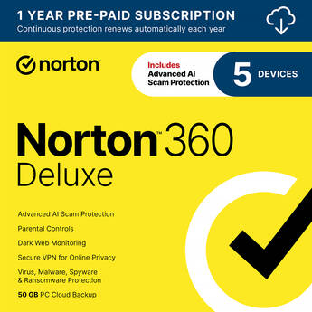 Norton 360 Deluxe (Five Devices, 1-Year Subscription)