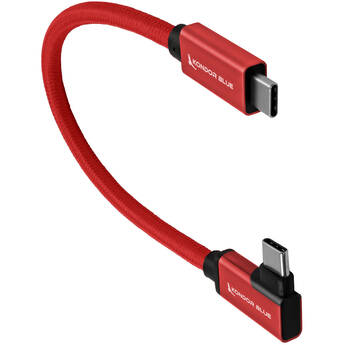 Kondor Blue Straight to Right-Angle USB-C 3.1 Gen 2 Cable (8.5", Cardinal Red)