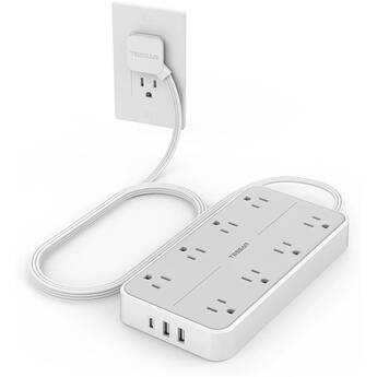 Tessan Surge Protector with Flat Plug, 8 AC Outlets, 2 USB-A & 1 USB-C (Gray, 6' Cord)