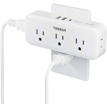 Tessan 5-Outlet Extender & Surge Protector with 2 USB-A & 1 USB-C