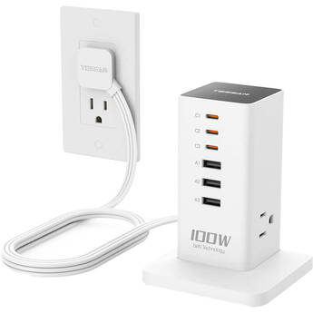 Tessan 9-in-1 100W USB/AC Vertical Charging Station (White)