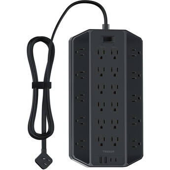 Tessan Surge Protector with 22 Outlets, 2 USB-A & 2 USB-C (Black, 6')