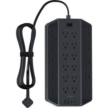 Tessan Surge Protector with 22 Outlets, 2 USB-A & 2 USB-C (Black, 10')