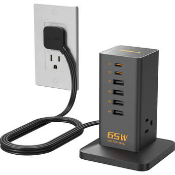 Tessan 9-in-1 65W USB/AC Vertical Charging Station (Black)