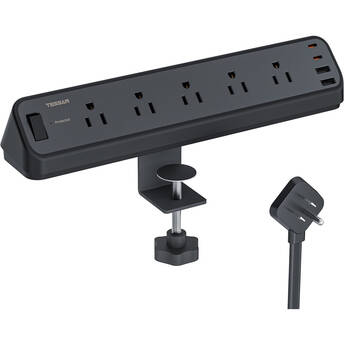 Tessan Desk Clamp Surge Protector with 5 Outlets, 2 USB-C & 2 USB-A (6')