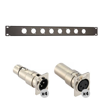 Auray RPPM8-1U Rack Panel for 8 Panel-Mount Connectors Kit with XLR Feedthrough Adapters (1 RU)