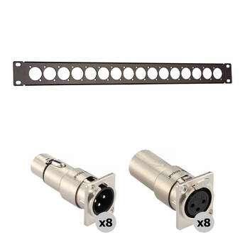 Auray RPPM16-1U Rack Panel for 16 Panel-Mount Connectors Kit with XLR Feedthrough Adapters (1 RU)