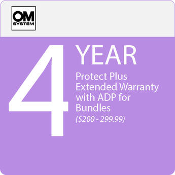 OM SYSTEM 4-Year Protect Plus Support with ADP for Photo and Video Camera and Lens Bundles (Point-of-Sale, $200 - $299.99)