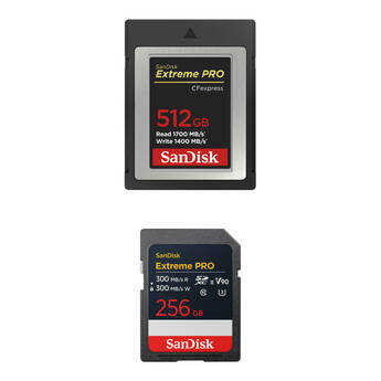 SanDisk 512GB Extreme PRO CFexpress Type B Memory Card with 256GB Extreme PRO UHS-II SDXC Memory Card