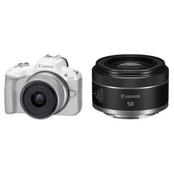 Canon EOS R50 Mirrorless Camera with 18-45mm and 50mm Lenses Kit (White)