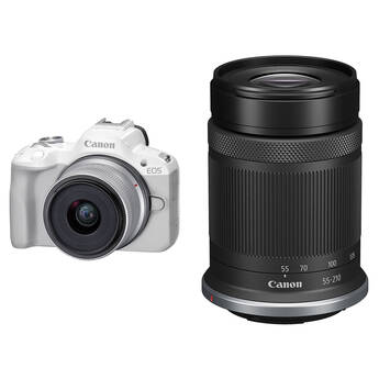 Canon EOS R50 Mirrorless Camera with 18-45mm and 55-210mm Lenses Kit (White)