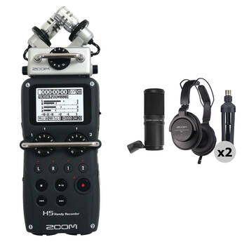 Zoom H5 2-Person Podcast Mic Kit with Handy Recorder, Mics, Headphones & Stands