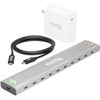 Plugable 10-Port Priority USB PD Charger with 140W Adapter & USB-C Cable