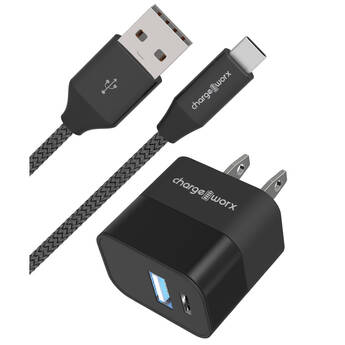 ChargeWorx USB-C and USB-A Wall Charger with Cable (Black, 6')