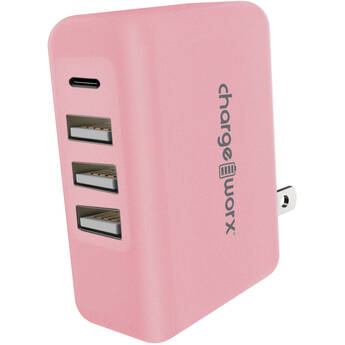 ChargeWorx 4-Port 6A USB Wall Charger (Pink)