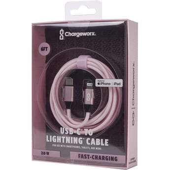 ChargeWorx USB-C to Lightning Cable (6', Pink)
