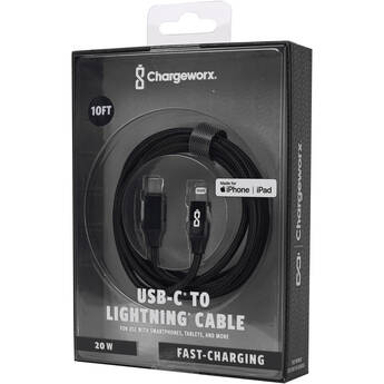ChargeWorx USB-C to Lightning Cable (10', Black)