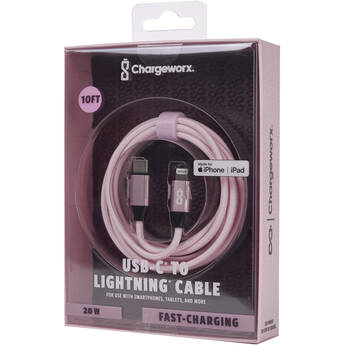 ChargeWorx USB-C to Lightning Cable (10', Pink)