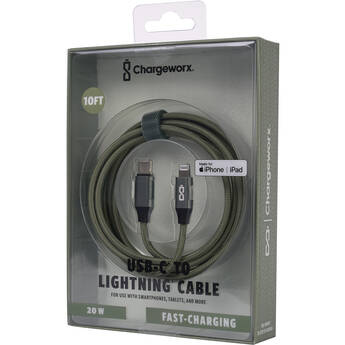 ChargeWorx USB-C to Lightning Cable (10', Watercress)