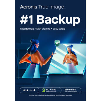 Acronis True Image Essential Edition (3 Windows or Mac Licenses, 1-Year Subscription, Download)