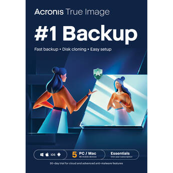 Acronis True Image Essential Edition (5 Windows or Mac Licenses, 1-Year Subscription, Download)