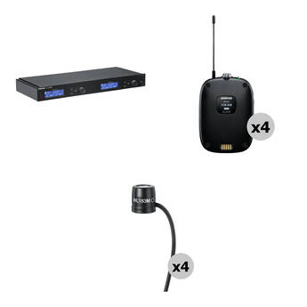 Shure SLXD4QDAN+ Quad-Channel Digital Wireless Receiver Kit with Dante, Four SLXD1 Transmitters & Four WL183m Lavaliers (G57: 460 to 608 MHz)