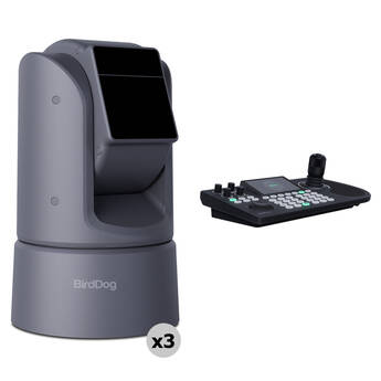 BirdDog KBD PTZ Controller Kit with 3 x O4 Outdoor PTZ Cameras (Gray)