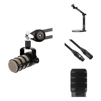 RODE PodMic Dynamic Podcasting Microphone Kit with Desktop Studio Arm, Pop Filter & Cable (Black)